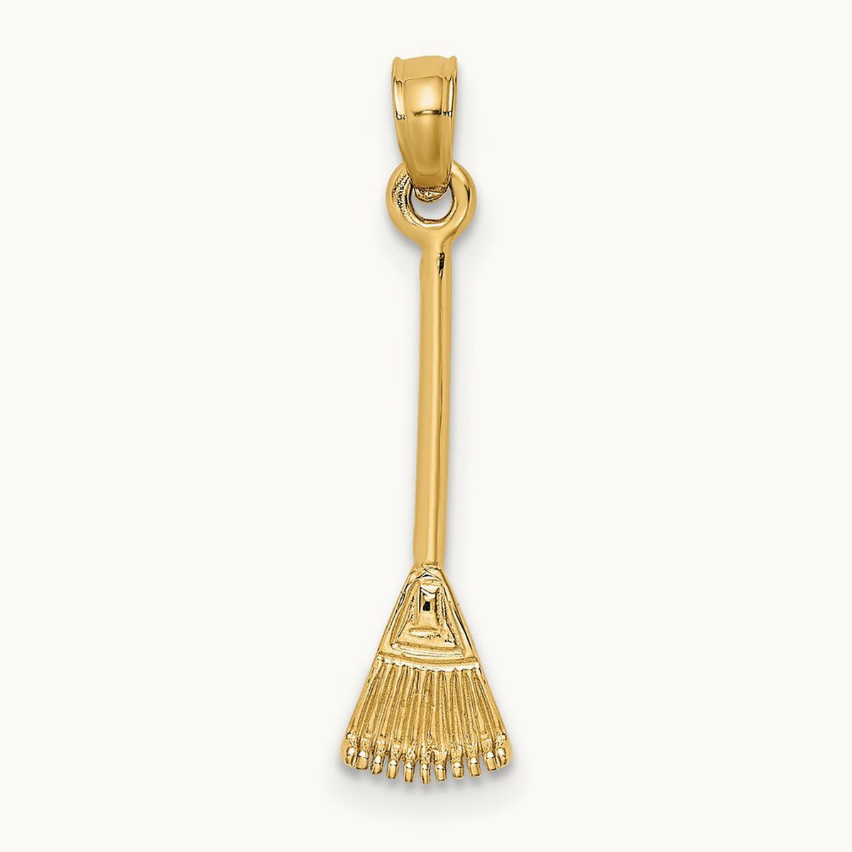 3-D Leaf Rake Garden Tool Charm, 14K