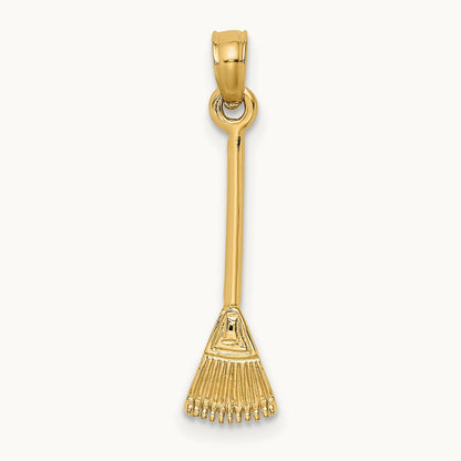 3-D Leaf Rake Garden Tool Charm, 14K