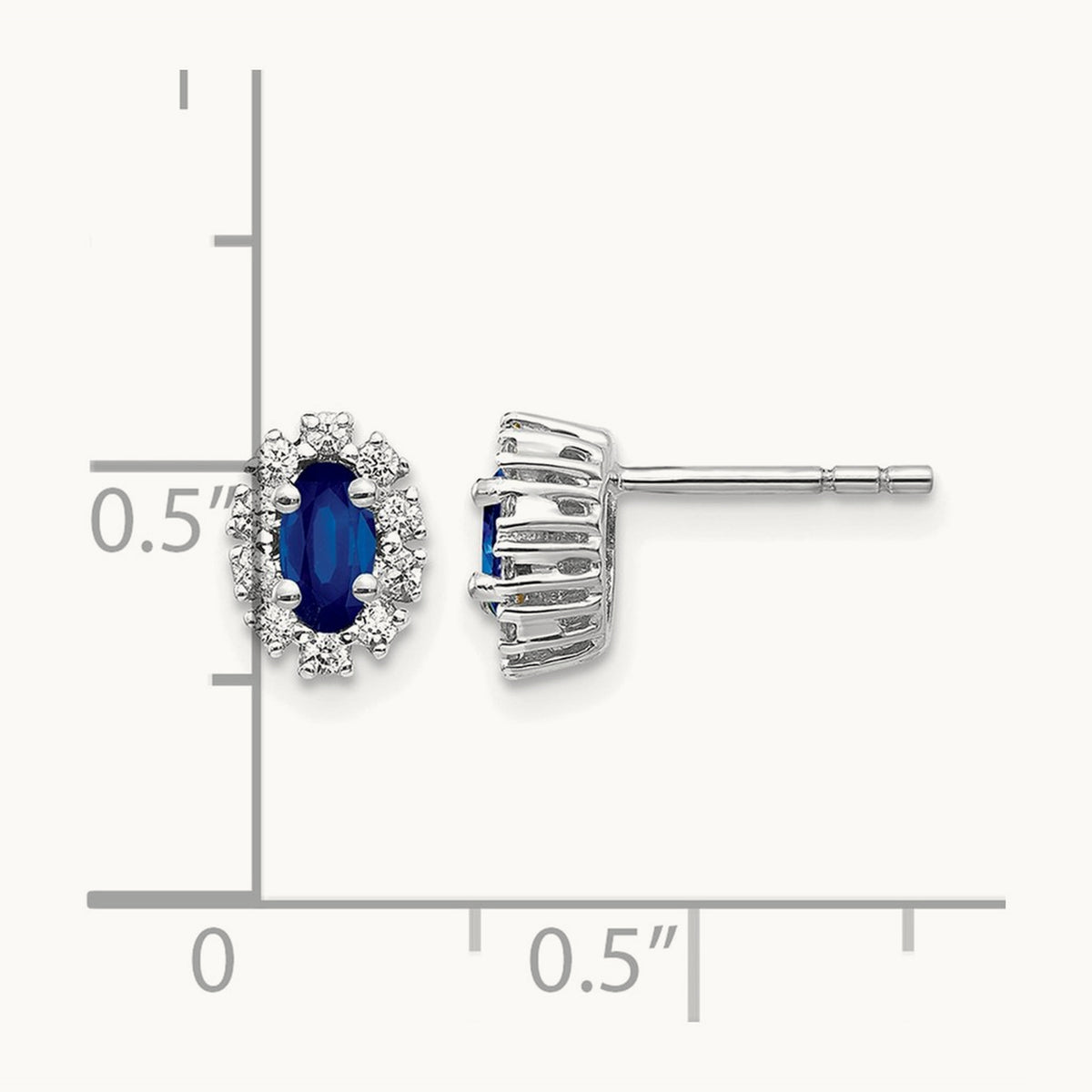 Created Sapphire Halo Post Earrings, 0.20 ct tw Lab-Grown Diamond — 14K White Gold
