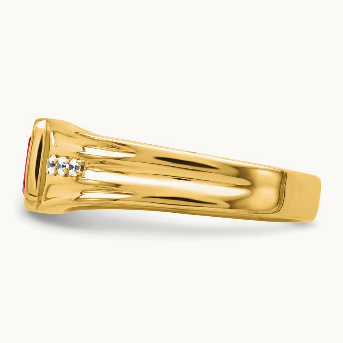 Created Ruby and Diamond Men's Ring — 14K Yellow Gold, 10