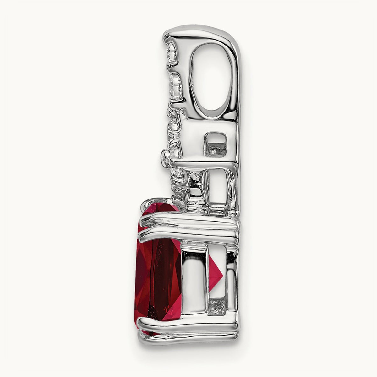 Created Ruby Pendant, 0.20 ct tw Lab-Grown Diamond — 14K White Gold