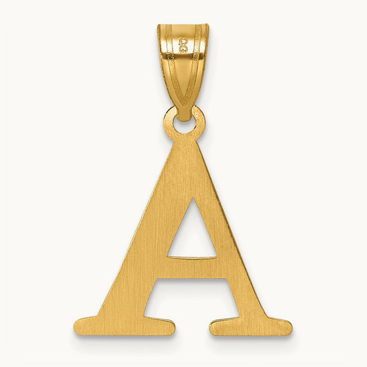 Polished Etched Letter A Initial Pendant, 14K