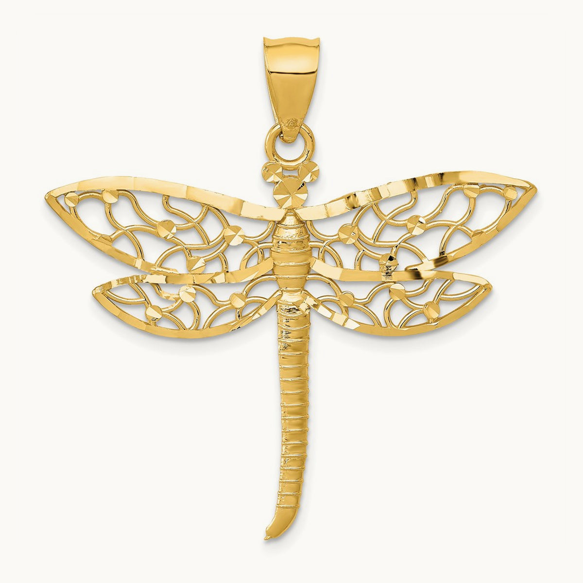 Diamond-cut Dragonfly Pendant — 14K Yellow Gold