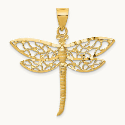 Diamond-cut Dragonfly Pendant — 14K Yellow Gold