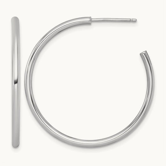 2.0 x Polished Post Hoop Earrings — 14K White Gold