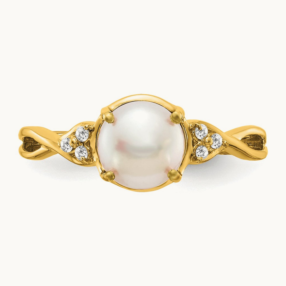 Freshwater Cultured Pearl and Diamond Ring — 14K Yellow Gold, 7