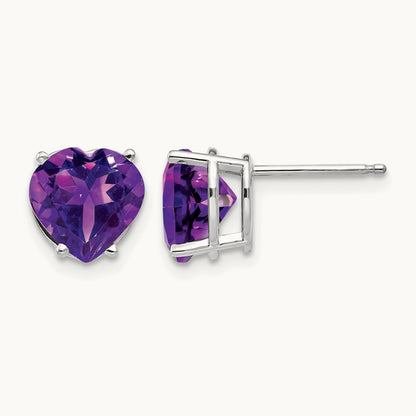 Heart Amethyst earring, 8mm, 14K White Gold