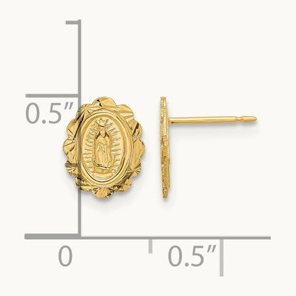 Diamond Cut Miraculous Medal Post Earrings, 14K