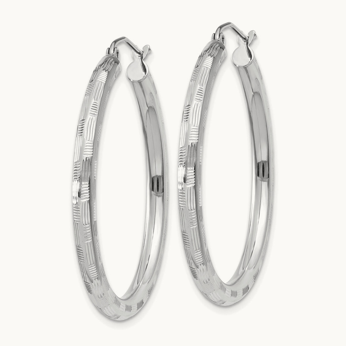 Diamond-cut Hoop Earrings, 14K White Gold