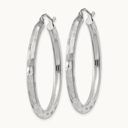 Diamond-cut Hoop Earrings, 14K White Gold