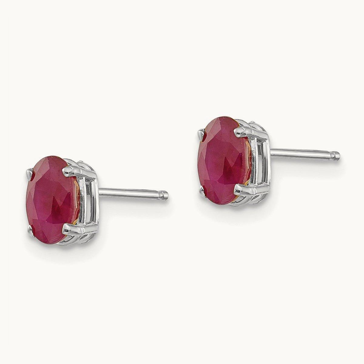 6x4 Oval July/Ruby Post Earrings — 14K White Gold