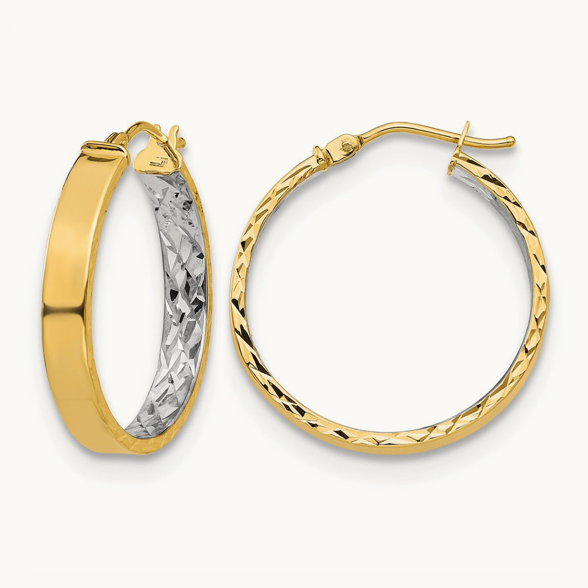 Polished and Diamond-cut Hoop Earrings — 25mm