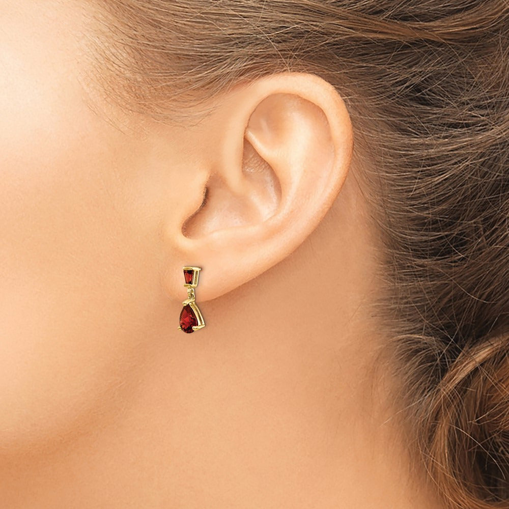Garnet Dangle Post Earrings — 14K Yellow Gold