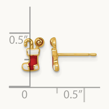 Madi K Polished Enameled Christmas Stocking Post Earrings, 14K