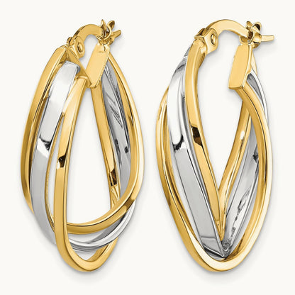 Polished Oval Hoop Earrings, 14K with Rhodium — Leslie's