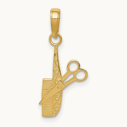Comb and Scissors Charm — 14K Yellow Gold