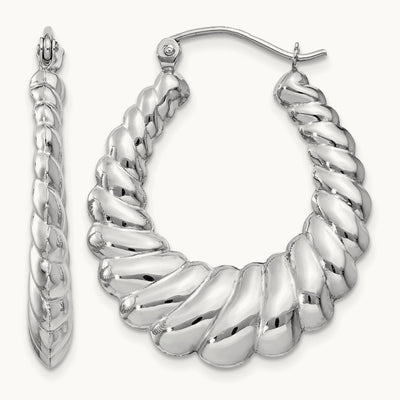 Polished Scalloped Hoop Earrings — 14K White Gold, 24.5mm