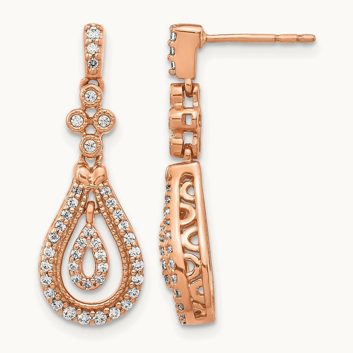 Polished Diamond Post Earrings, 14K Rose Gold
