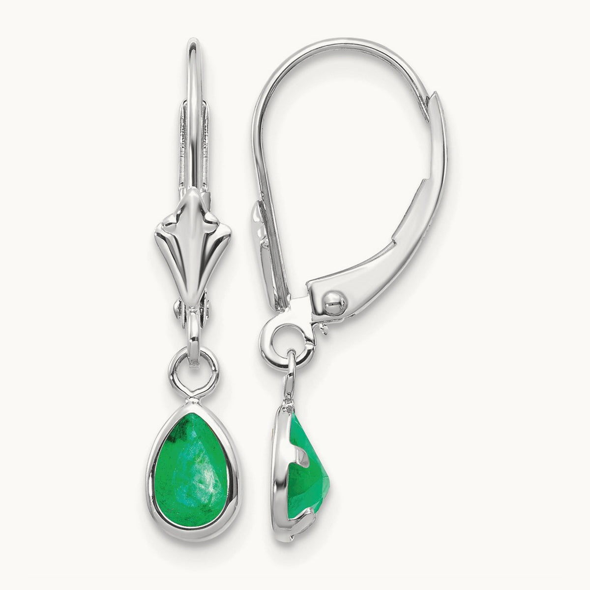 6x4mm Emerald/May Earrings — 14K White Gold
