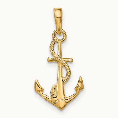 Solid Polished 3-D Anchor Pendant — 14K Yellow Gold