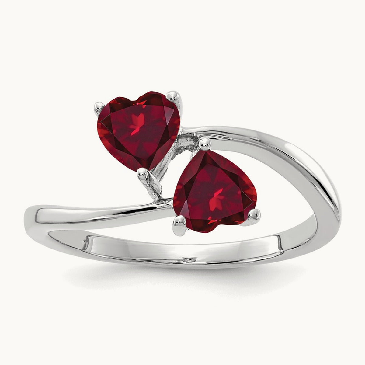 Heart Created Ruby ring — 14K White Gold