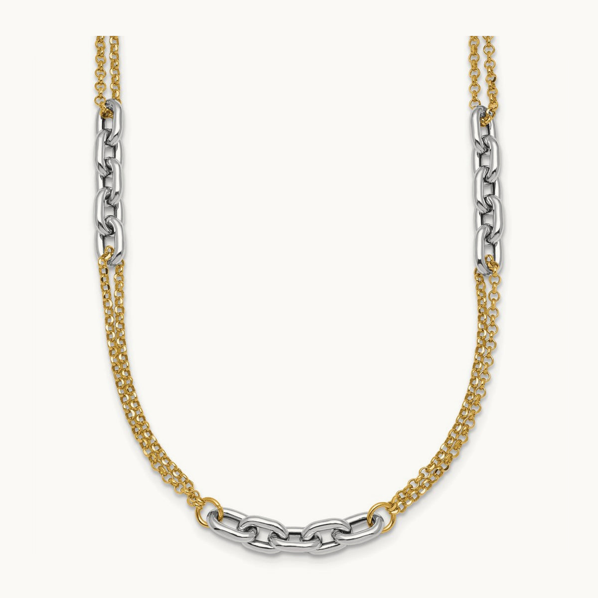 Polished 17in w/2in ext. Fancy Link Necklace, 14K Two-tone