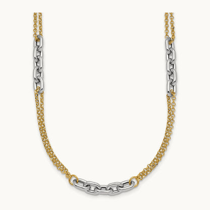 Polished 17in w/2in ext. Fancy Link Necklace, 14K Two-tone