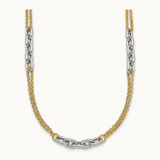 Polished 17in w/2in ext. Fancy Link Necklace, 14K Two-tone