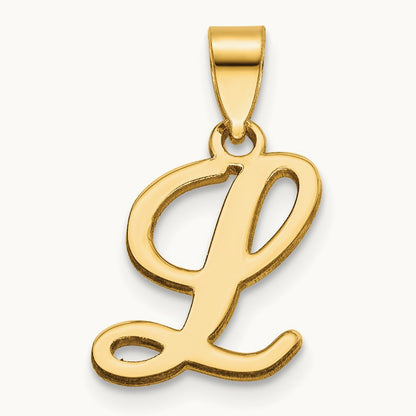 Script Letter L Initial Pendant, 14K Yellow Gold