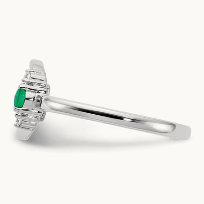 Polished Diamond and Emerald Circle Ring, 14K White