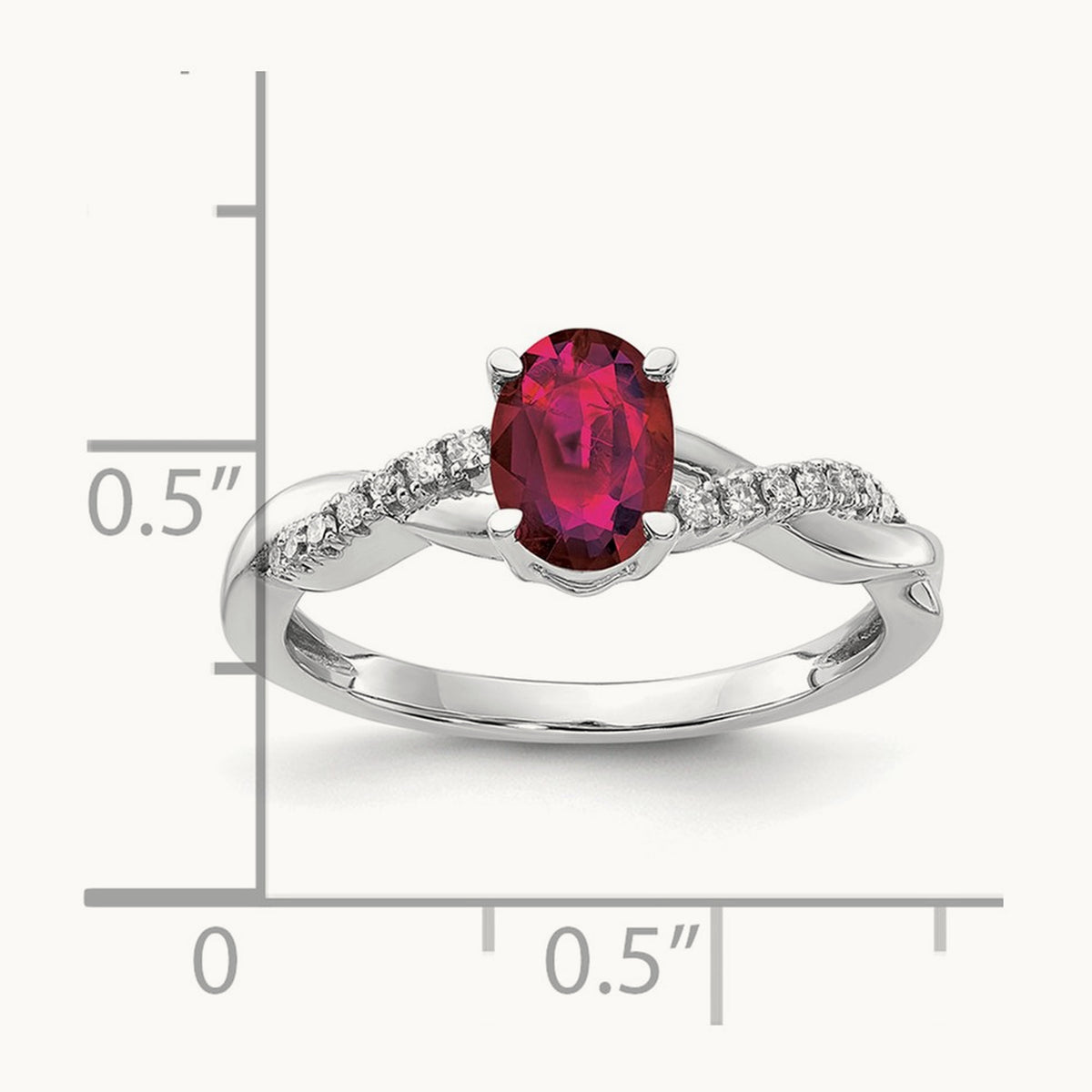 Oval Created Ruby and Lab-Grown Diamond Ring — 14K White Gold, 7