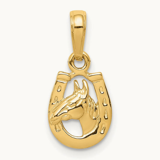 Horseshoe with Horse Head Pendant, 14K