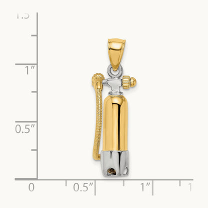 w/Rhodium 3-D Single Scuba Tank W/ Hose Charm, 14K