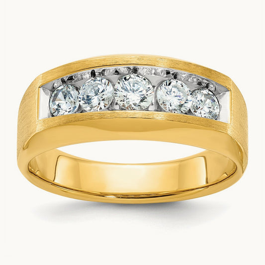 IBGoodman Men's Polished and Satin 5-Stone Diamond Ring, 14K