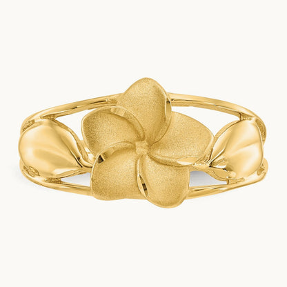 Satin & Diamond-Cut Plumeria Ring, 14K