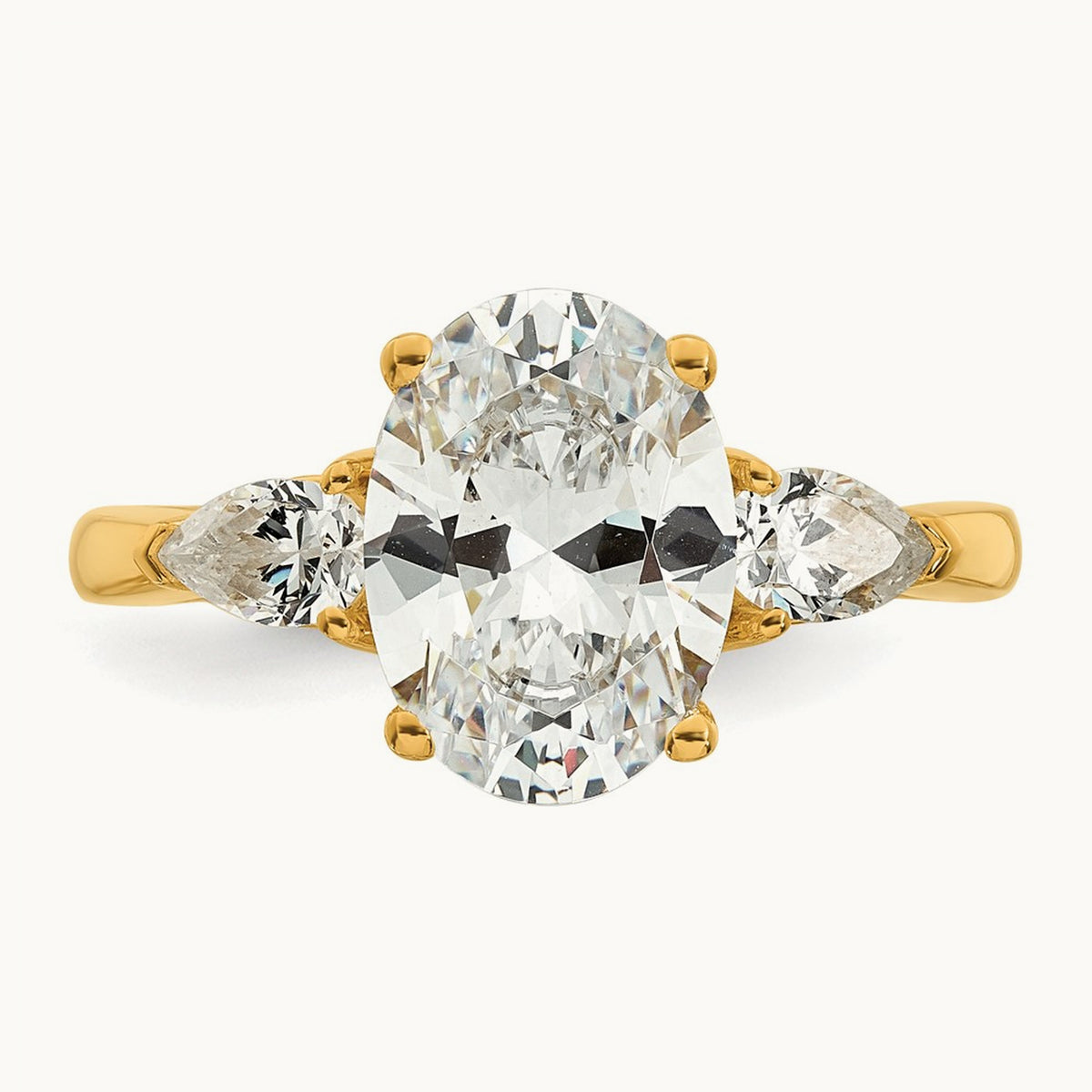 Oval/Pear 3 Stone Engagement Ring, 1.25-3.50 ct tw Lab-Grown Diamond — 3 ct, 14K Yellow Gold