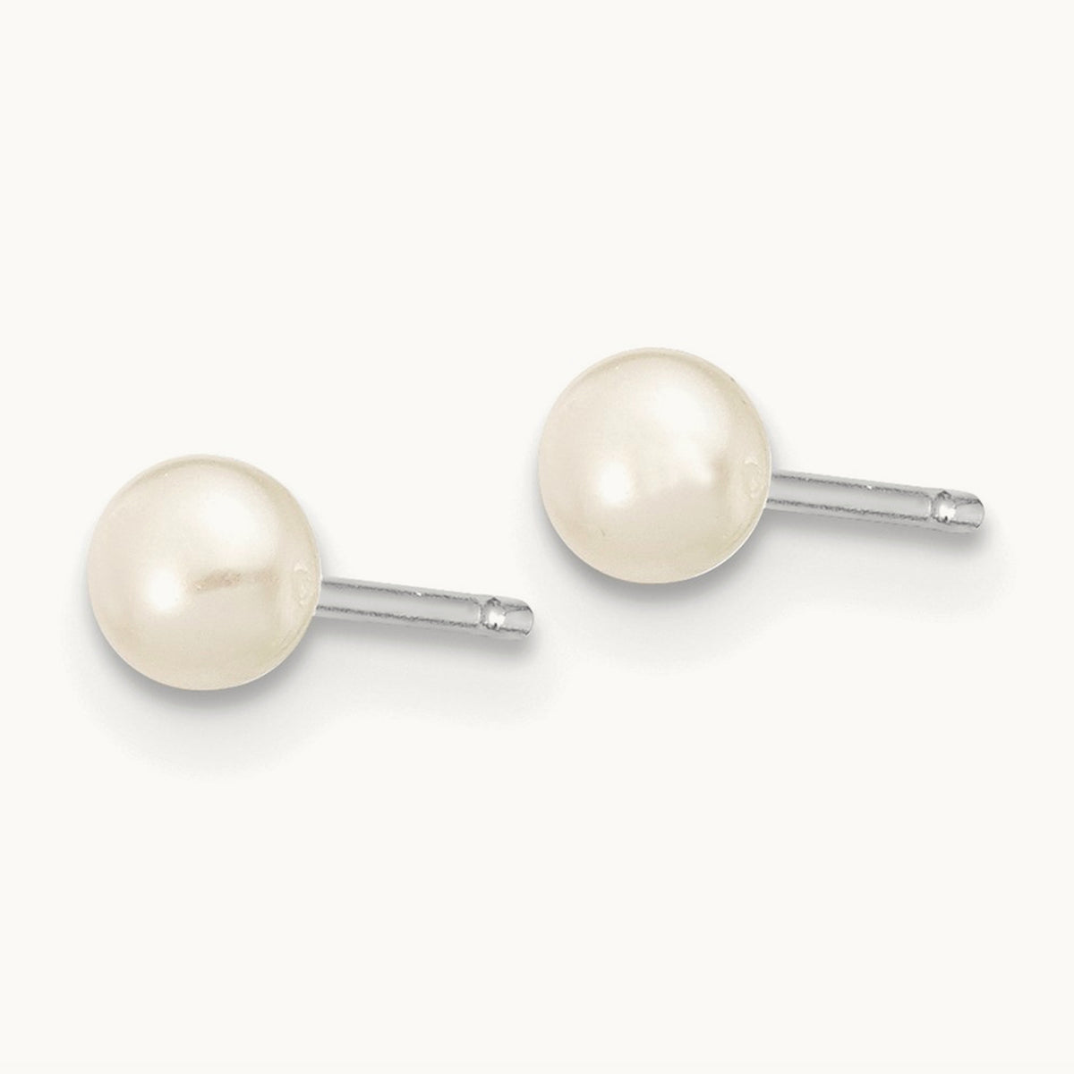 Button Freshwater Cultured Pearl Stud Post Earrings — 14K White Gold