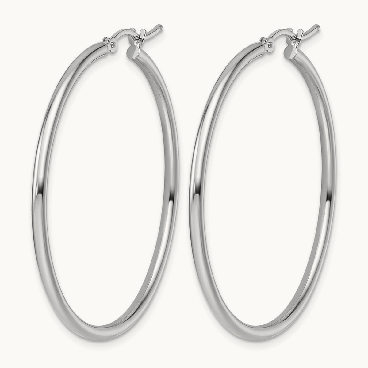 Polished Hinged Hoop Earrings — 14K White Gold, 2x40mm