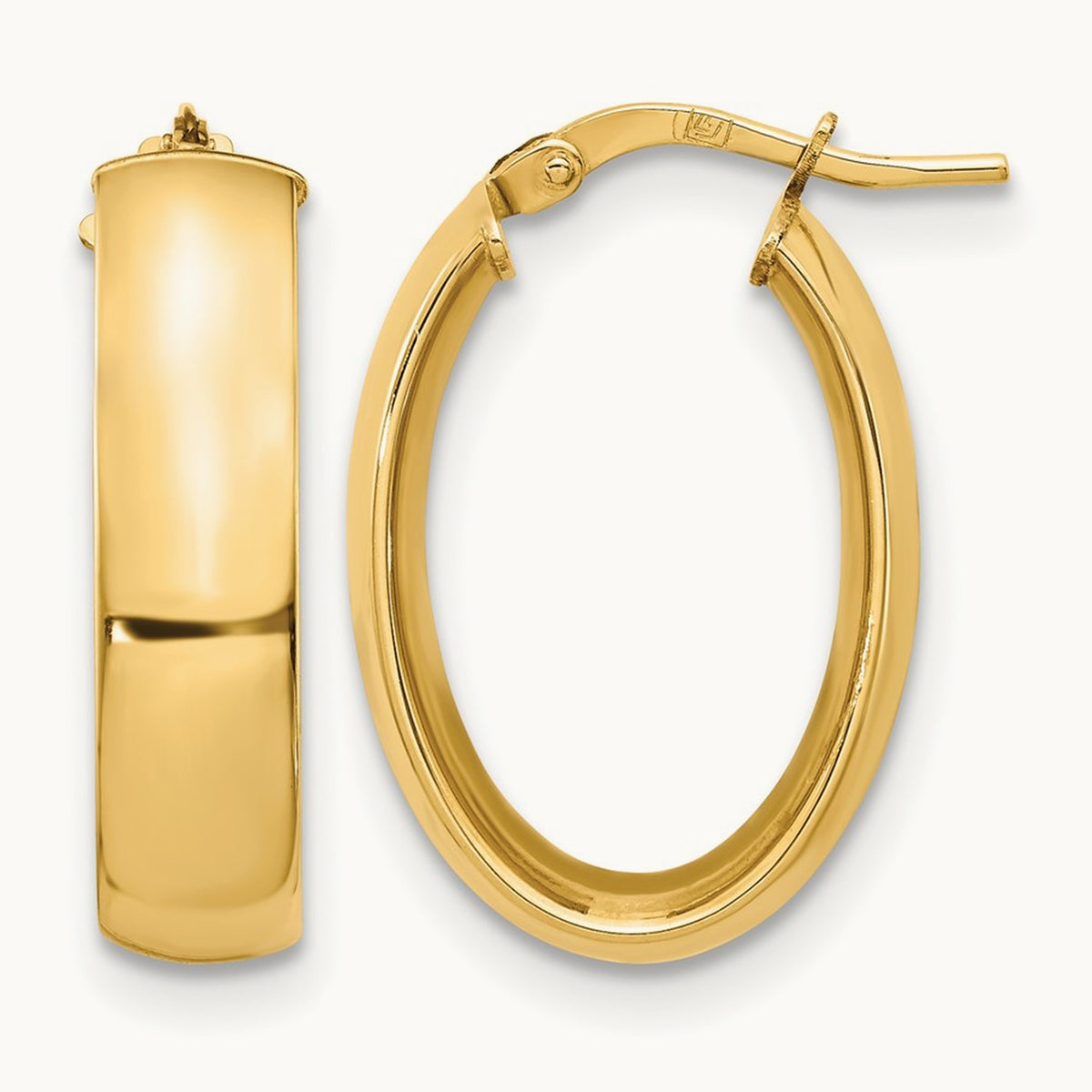 High Polished Oval Hoop Earrings — 14K Yellow Gold