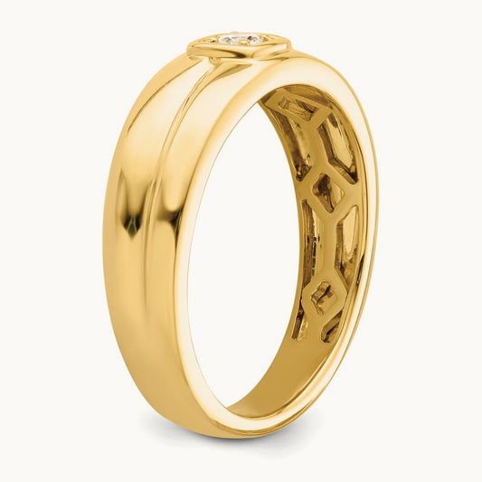 Grooved Complete Diamond Mens Wedding Band, 14K