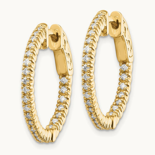 Diamond Round Hoop w/Safety Clasp Earrings, 14K