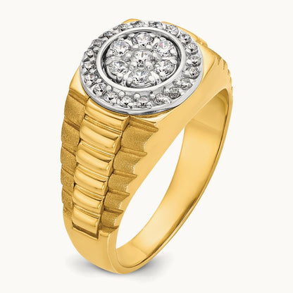14ktt IBGoodman Men's Polished Satin & Ribbed Round Dia Cluster Ring