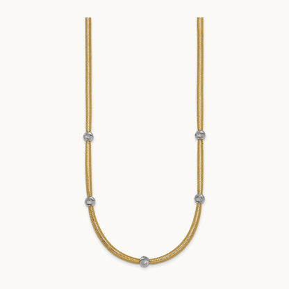 Polished w/Rhodium D/C Bead Flexible Mesh Necklace, 14K