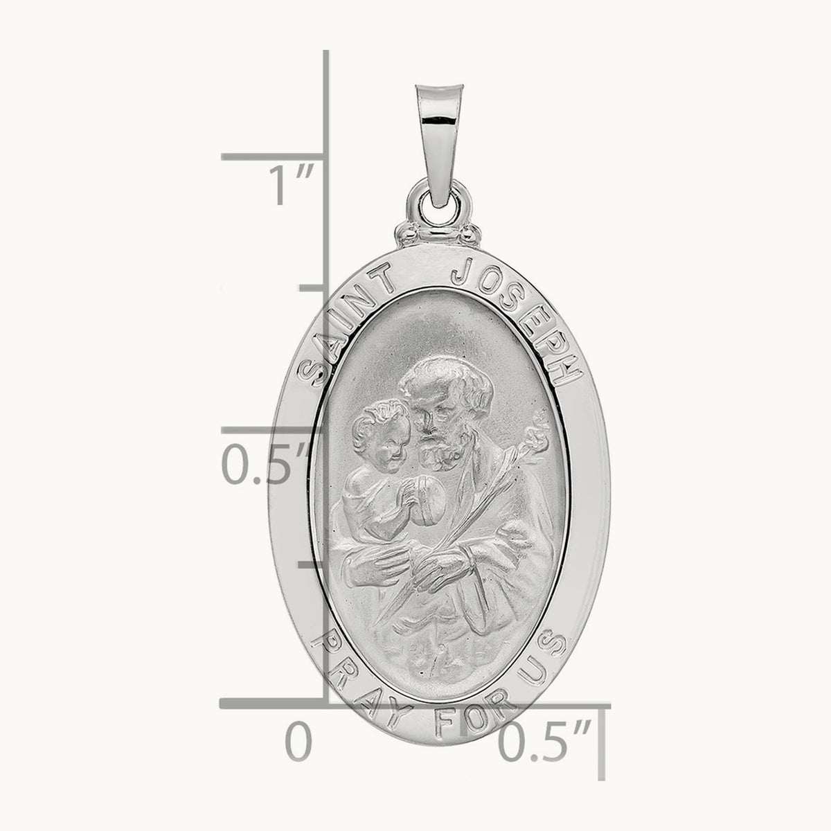 Polished Saint Joseph Oval Solid Medal Pendant, 14K White Gold