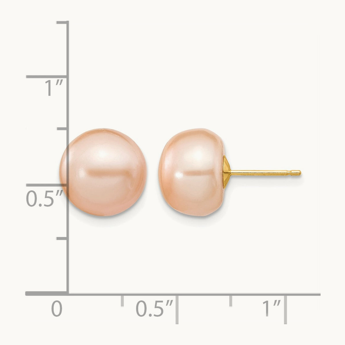 10- Pink Button FW Cultured Pearl Stud Post Earrings, 11mm, 14K