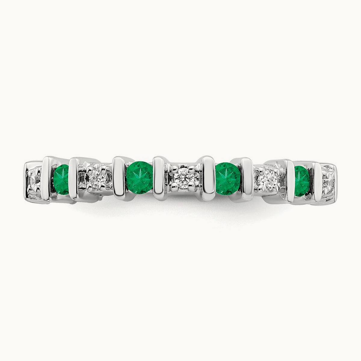 Emerald and Diamond Band, 14K White Gold