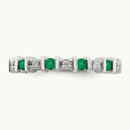 Emerald and Diamond Band, 14K White Gold