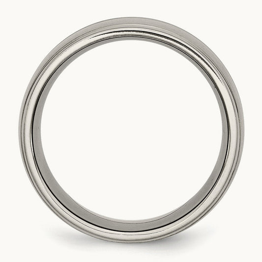 Brushed and Polished Grooved Ridged Edge Band, 10mm, Titanium