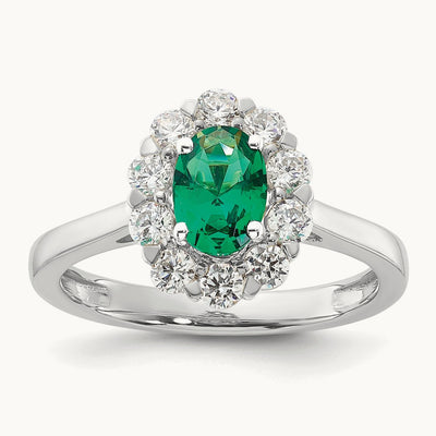 Created Emerald Halo Ring, 0.50 ct tw Lab-Grown Diamond — photo set