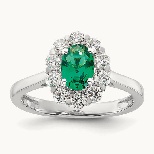 Created Emerald Halo Ring, 0.50 ct tw Lab-Grown Diamond — photo set